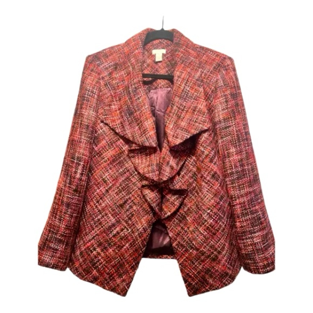 Chico's Tweed Blazer Jacket Coat Ruffle Cataline Pink Size 2